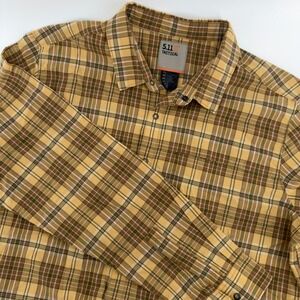 5.11 Tactical Mens Plaid Long Sleeve Button Down Shirt Tan Brown Large